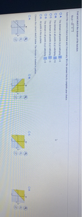 Find and sketch the domain of the function foxy Vy Select the correct choice below and, if necessary in the answer box to com