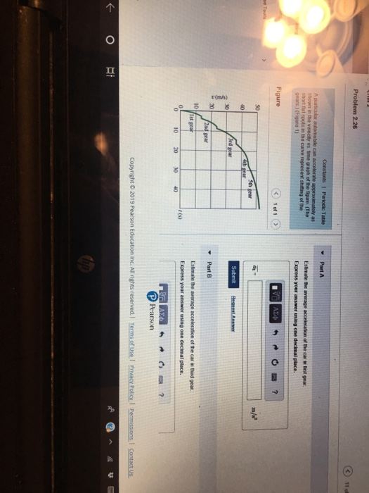 C) 11 of (The 1 of1> Znd gear Estmate the average acceleration of the car in third gear f (s) 10 20 30 40
