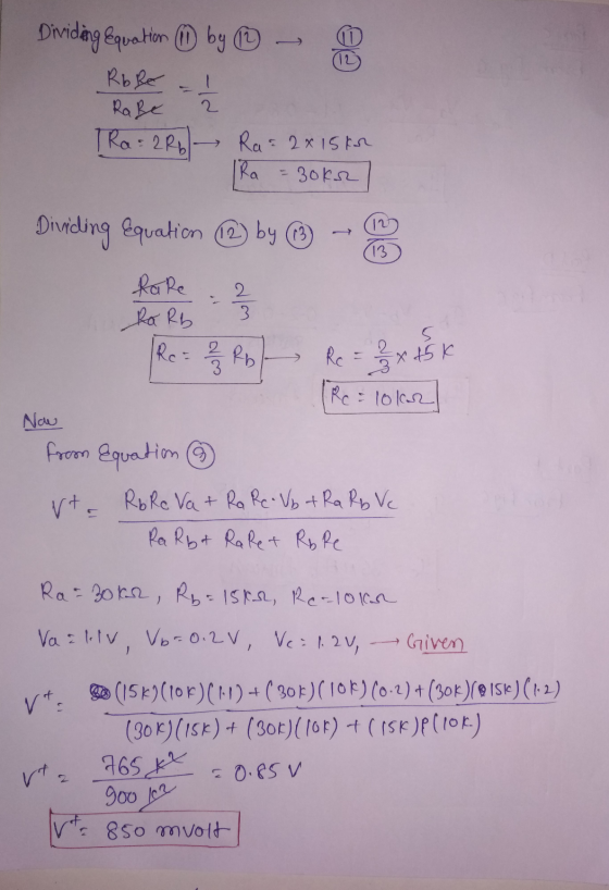 Ele Dividing Equation ① by ② Rb Be Raße Ra= 2 x 15kr IRA = Boka 2 Tra= 2 Rb 2 Dividing Equation 1② by ② 13 fore Ro Rb 3 IRC =