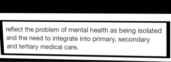 reflect the problem of mental health as being isolated and the need to integrate into primary, secondary and tertiary medical