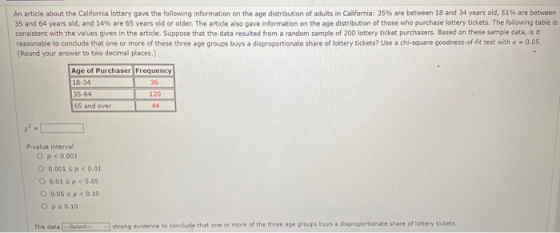 An article about the California lottery gave the following information on the age distribution of adults in California: 35% a