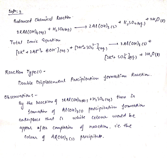 Soh 2 Balauted Chenical Reachion H2504 a) н,Dw) K,s04) 2A1 COH)3 (s 2KALCOH4a) Total Lonic quahon 2ARCOM)3 (s) +ant soag) 2K