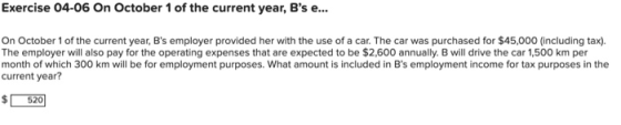Exercise 04-06 On October 1 of the current year, Bs e... On October 1 of the current year, Bs employer provided her with th