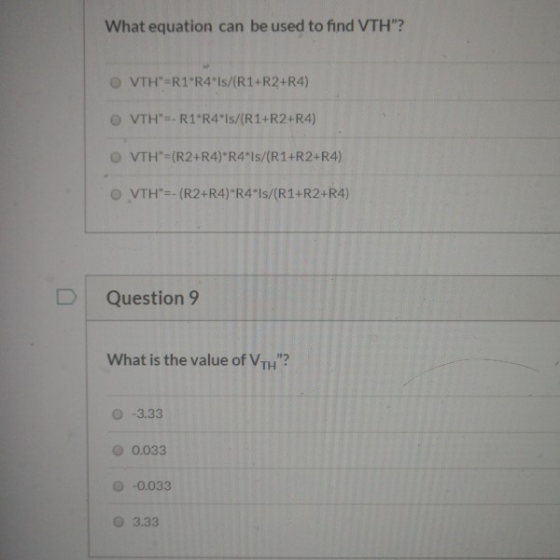 What equation can be used to find VTH? VTH=R1+R4Is/(R1+R2+R4) VTH=R1R4Is/(R1+R2+R4) O VTH=(R2+R4)R4Is/(R1+R2+R4) O VTH