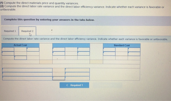 (1) Compute the direct materials price and quantity variances (2) Compute the direct labor rate variance and the direct labor
