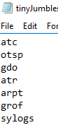 tinyJumble: File Edit For atc otsp gdo atr arpt grof sylogs