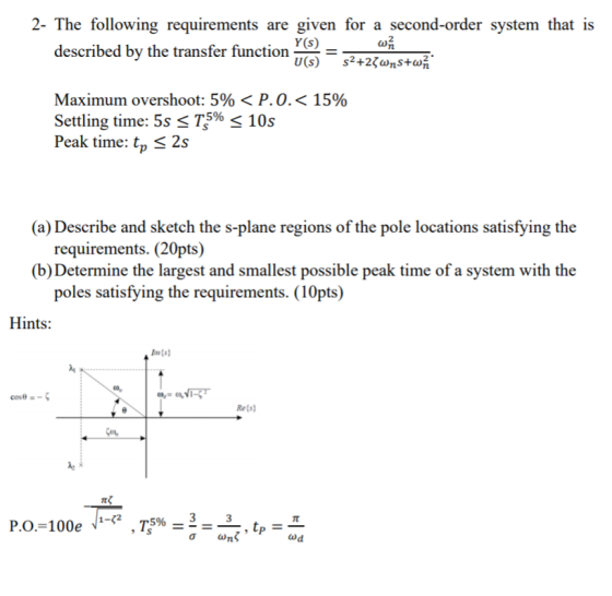 2- The following requirements are given for a second-order system that is described by the transfer function s2+25Wnstwa Maxi
