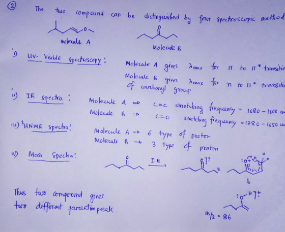 The tue compound can be distheguixhed by feur syechrosceapic mcleuls A Moleuule p VSible Molecule B gives λmax trong iha to