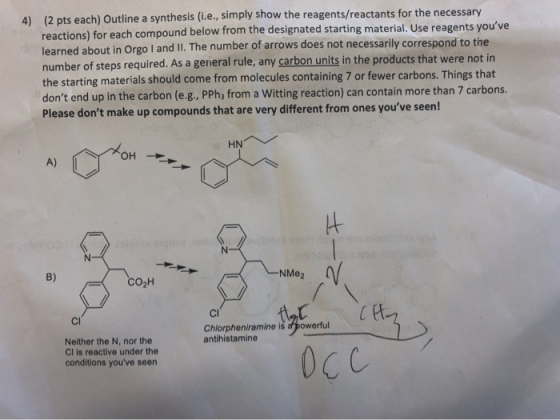 4) (2 pts each) Outline a synthesis (i.e., simply show the reagents/reactants for the necessary reactions) for each compound