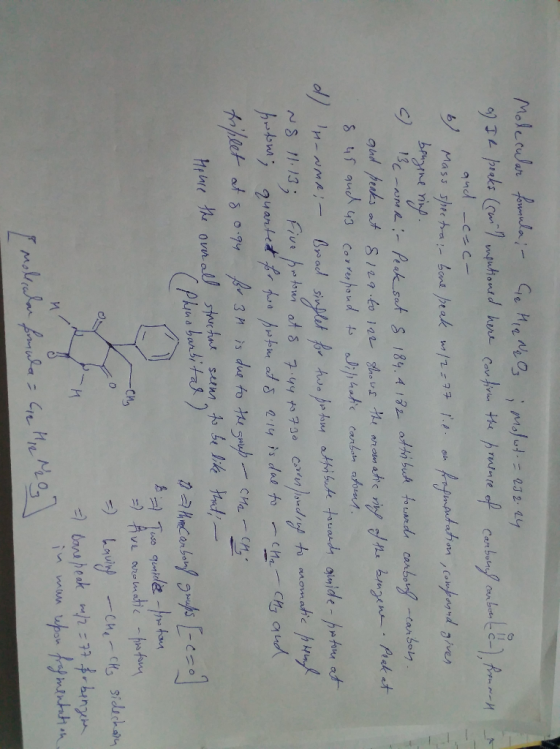 Molecular formula; - a Hin Na Og Molwt. = 23 2.24 a) It peaks (sunt inputioned here confirm the presence of carbon canborn-c-