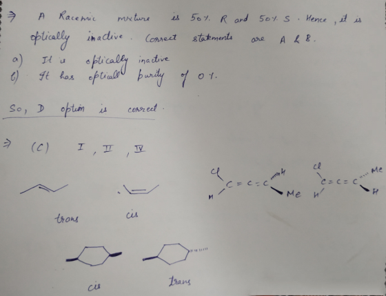 Racemic MN ture 507. Rand 501. S Hence t es ofialy ihadive stakments Conrect A & B. are Hicaly 4t los optiali brdly inactive