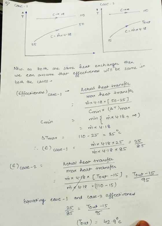 q case- case-2 C-900 1 T 14 T 110 Tout SO c=mx4.12 comxu. 18 15 then in Now, as both ало. same heat exchanger that can assume