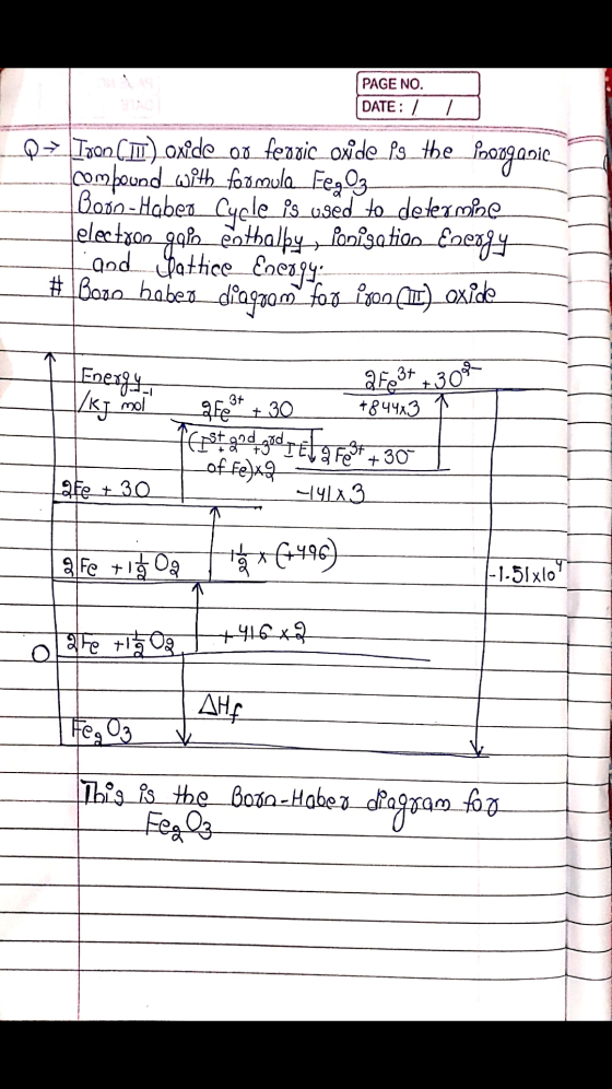 PAGE NO. DAI DATE: [ Q- Iron (T) oxide 00 feodic oxide_ps_the Poodganic compound with foormula FegOz Booo-Habeo Cycle is used