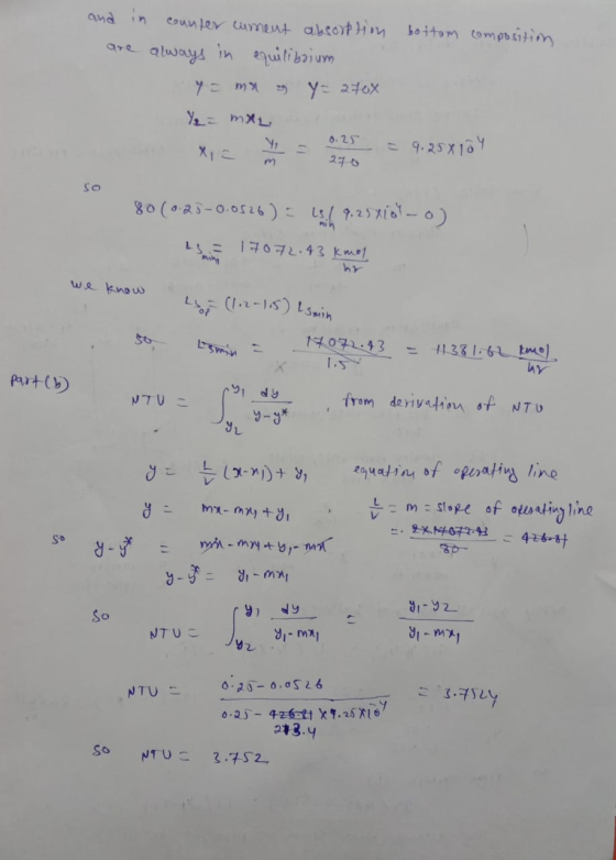and in are counter ciment absorption bottom composition always in equilibaium = may= 270x Y = MAL xia y = 0.25 = 9.25 x 104 2
