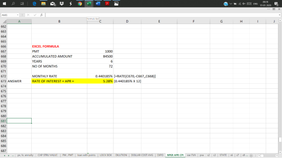 v a x 09.19 ENG 19 01 2020 g A681 Formula Bar А EXCEL FORMULA PMT ACCUMULATED AMOUNT YEARS NO OF MONTHS 667 668 669 670 671 6
