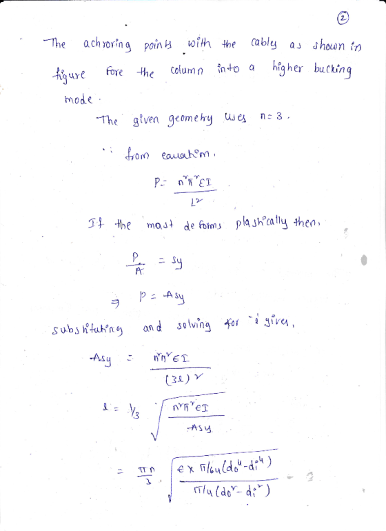 2 The achonoin with the ably a shown in foe -the Column nto a higher buckin mode The given geomehy u 庁. (31) γ