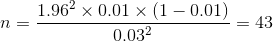 m = 1,962 x 0.01 x (1 - 0,01) 0,032 = 43