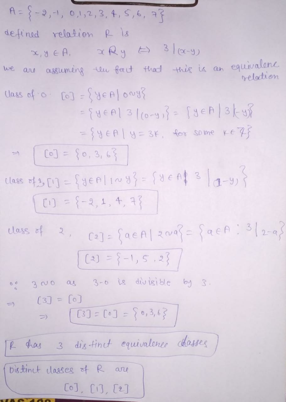 we seletion A = {-2,-1, 0, 1, 2, 3, 4, 5, 6, 7} defined relation R is x,y EA XRy - 31 (ex-y) are assuming the fact that this
