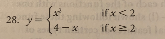 Santos x if x < 2 { ( 4 - x if x = 2 ls 28. y= w to a 14 -