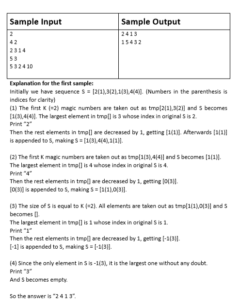 Sample Input Sample Output 2413 15432 42 2314 5 3 2 4 10 Explanation for the first sample: Initially we have sequence S = [2(