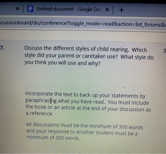 + Untitled document - Google Doc X X Scussionboard/do/conference?toggle_mode=read&action=list_forums&c Discuss the different