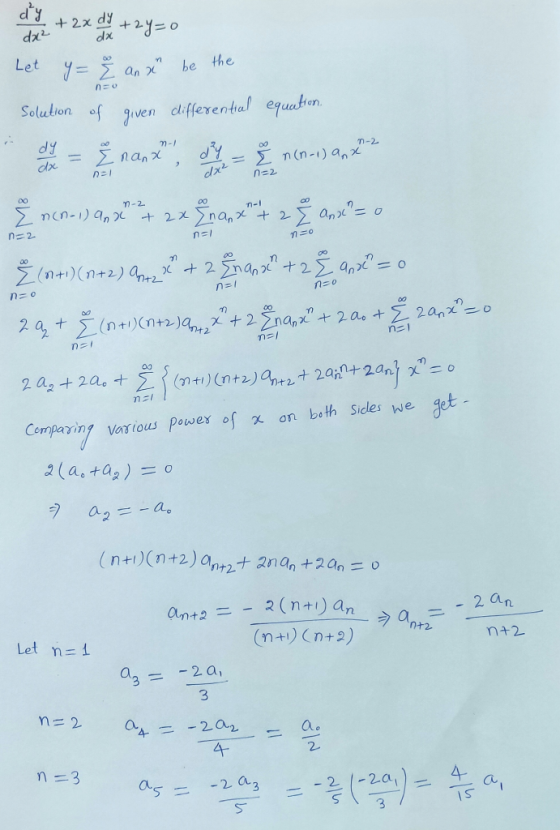 + 2x dx +2y=0 Let y = Å and be the Solution of given differential equation. E nant, - E (0-1) andelen Ž (0-1) 9.2 zxno, 2**