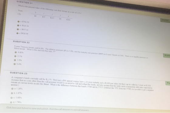 QUESTION 21 What s the present value of the fog ca Cve ean at a rate of 12 Year CF: $75 $225 30 174699 b $02034 c$687 61 ed $