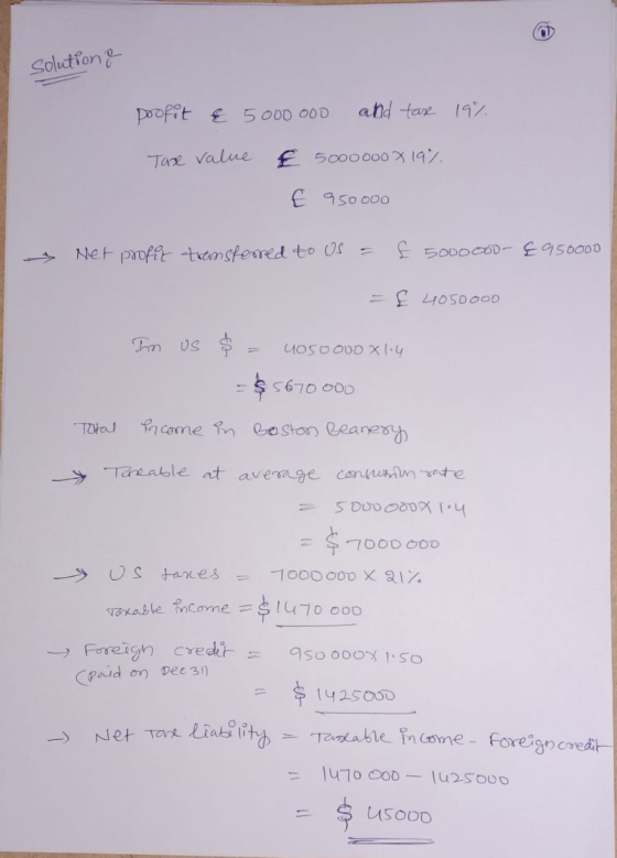 solution & profit & 5000 OOO and taxe 19% The value £ 5000000 % 19%. € 950000 » Net profit transferred to us = £ 5000ooo- €95