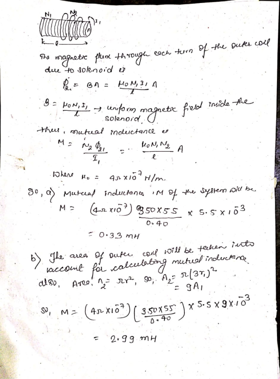 The magnetic flees through each turn of the outer coll due to solenoid es MON, 21 A MONII uniform magnetic field inside the t