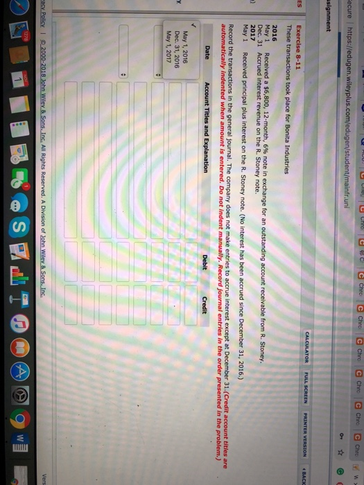2016 May 1 Dec. 31 Accrued interest revenue on the R. Stoney note 2017 May 1 tomaticaily indented when amount is Dec. 31, 2016 May 1, 2017 of