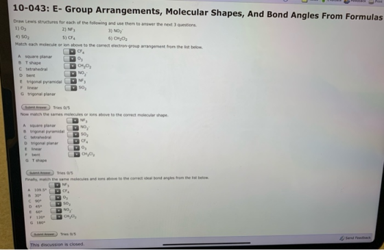 U Print 10-043: E- Group Arrangements, Molecular Shapes, And Bond Angles From Formulas 1) O3 Draw Lewis structures for each o