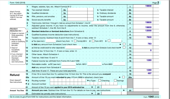 Page 2 19800 За 3b 19800 19800 12000 7800 783 12 D Form 1040 (2018) 1 Wages, salaries, tips, etc. Attach Form(s) W-2 . . . .