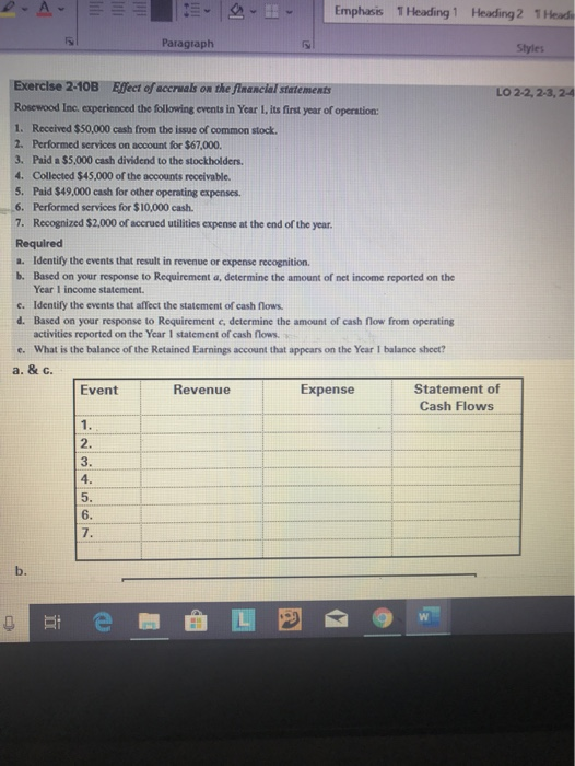 Emphasis T Heading 1 Heading 2 THeady Paragraph Styles Exercise 2-10B Effect of accruals on the financial statements LO 2-2,