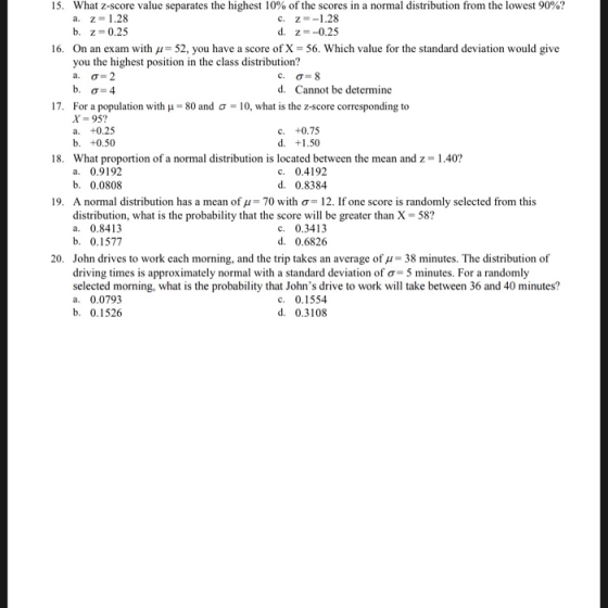 15 What Z Score Value Separates The Highest 10 Of The Scores In
