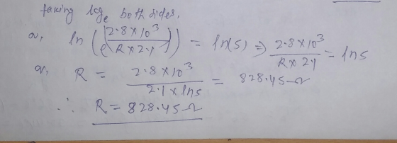 faking loge both sides, au, le 112.8x10311 7 - w R = 2184103 Our in leRx243) 1115) 2.8x103 -- ins = 828.45 ano 24 .: R=828.45