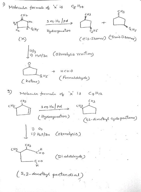 ? Molecular formuk of x is Cg H14. CH3 H H2 DI 1 eg. H2 /pd n + 1 & Q H5 SHS Hydrogenation GHS (X) (Cis-Isomer) (Trans-Isomer