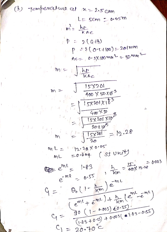 (b) temperature al 3 -- 215 cm - La sem = 0.05m m= home kne DE 21246) p =? (05-1100) =-201mm AG,0.5X100mm2 - somm? me the !!