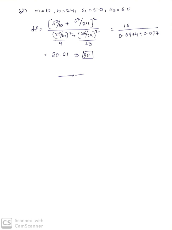 a) m.= 10 ,n=24, 5,=5.0, 52= 6:0 df [5%+67/2472 = 16 56944 +0.097 14 (36/24) 2 0.6944+0.097 (25/10)²+(36/24) 2 7 23 = 20.21 1