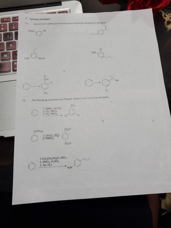 C. Synthesis Strategies 1. How will you synthesize the following compounds starting from Benzene? HOB ON SOGH сон CI C2. The
