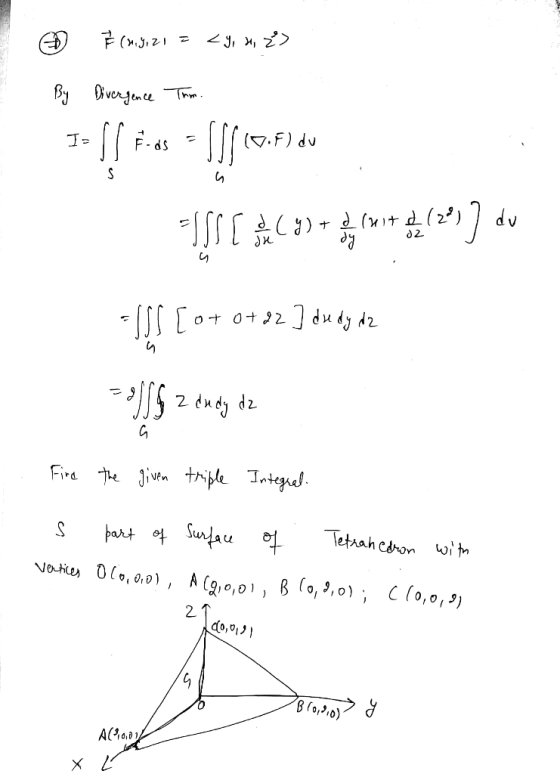 F (M521 = <3 x > By Divergence Thm. + [[ +* - fff with do Is [ &C. 39 t fon* 4(29) du 11 [ 04 0492 ] tudy dz - ISzandy dz Fi