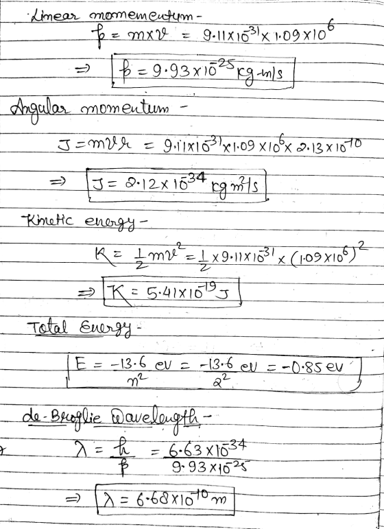 Limear momementum - fez mx de 9:11X103) X 109x10 9x106 fi = 9.93x1oorgimis Angular momentum Jamuel = glixio 31x1.09 x100x 2.1