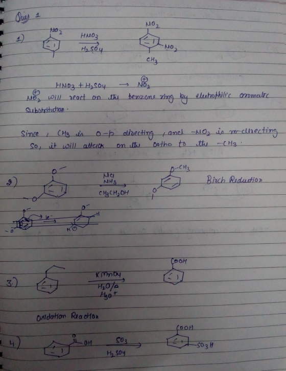 MO₂ 102 HNO3 H₂SO4 - CHz HNO3 + H₂SO4 Mon will beort on Substituchon → No, the benzene sing by electrophilic emmalla since I