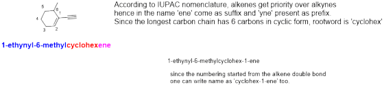 According to IUPAC nomenclature, alkenes get priority over alkynes hence in the name ene come as suffix and yne present a