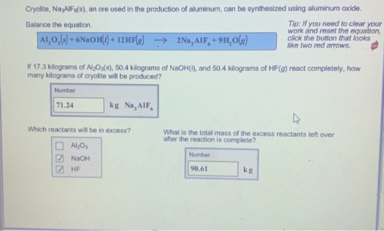 Cryolite, Na3AlFe(s), an ore used in the production of aluminum, can be synthesized using aluminum oxide. Balance the equatio