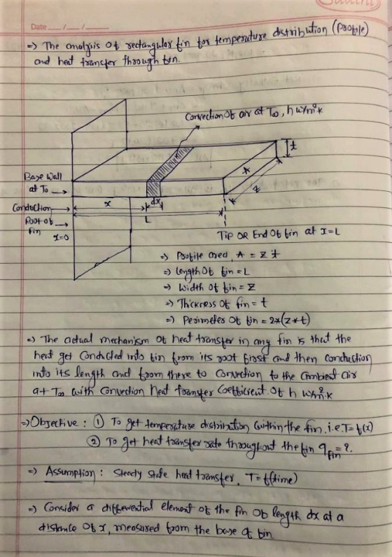 Date -> The onolpois of rectangular fin for tempesutuse distribution (pohle) and heat transfer through tin. Convection of air