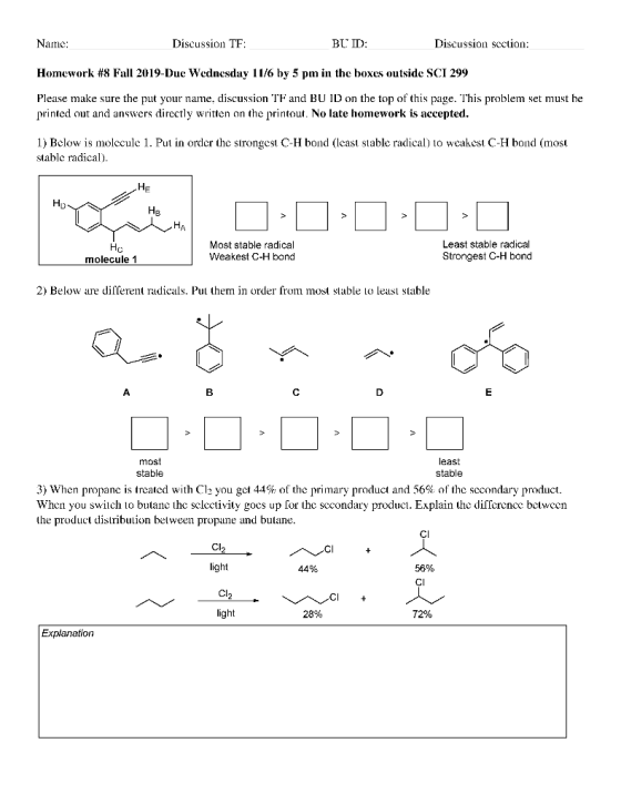 Name: Discussion TF: BUD: Discussion section: Homework #8 Fall 2019-Duc Wednesday 11/6 by 5 pm in the boxes outside SCI 299 P