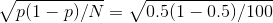 p(1 - p)/N = 0.5(1 – 0.5)/100