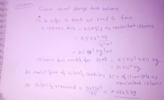 Soluton oae t dink we need to have a chlorin e obseニ2-Smolt ab eotuvulant chlorine lo3 m3 eruivelant chlorine 65