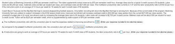 Student tuition at Boehring University is $160 per semester credit hour. The state supplements school revenue by $70 per seme