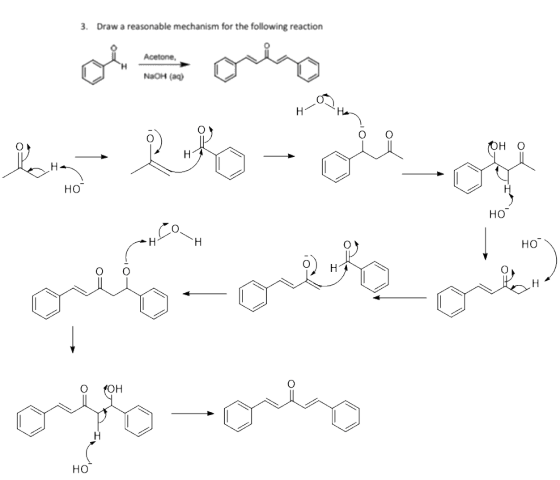 3. Draw a reasonable mechanism for the following reaction Acetone. NaOH(aq) .تلم - ق - پیر HO | Ho في المن-کنم CH ololo
